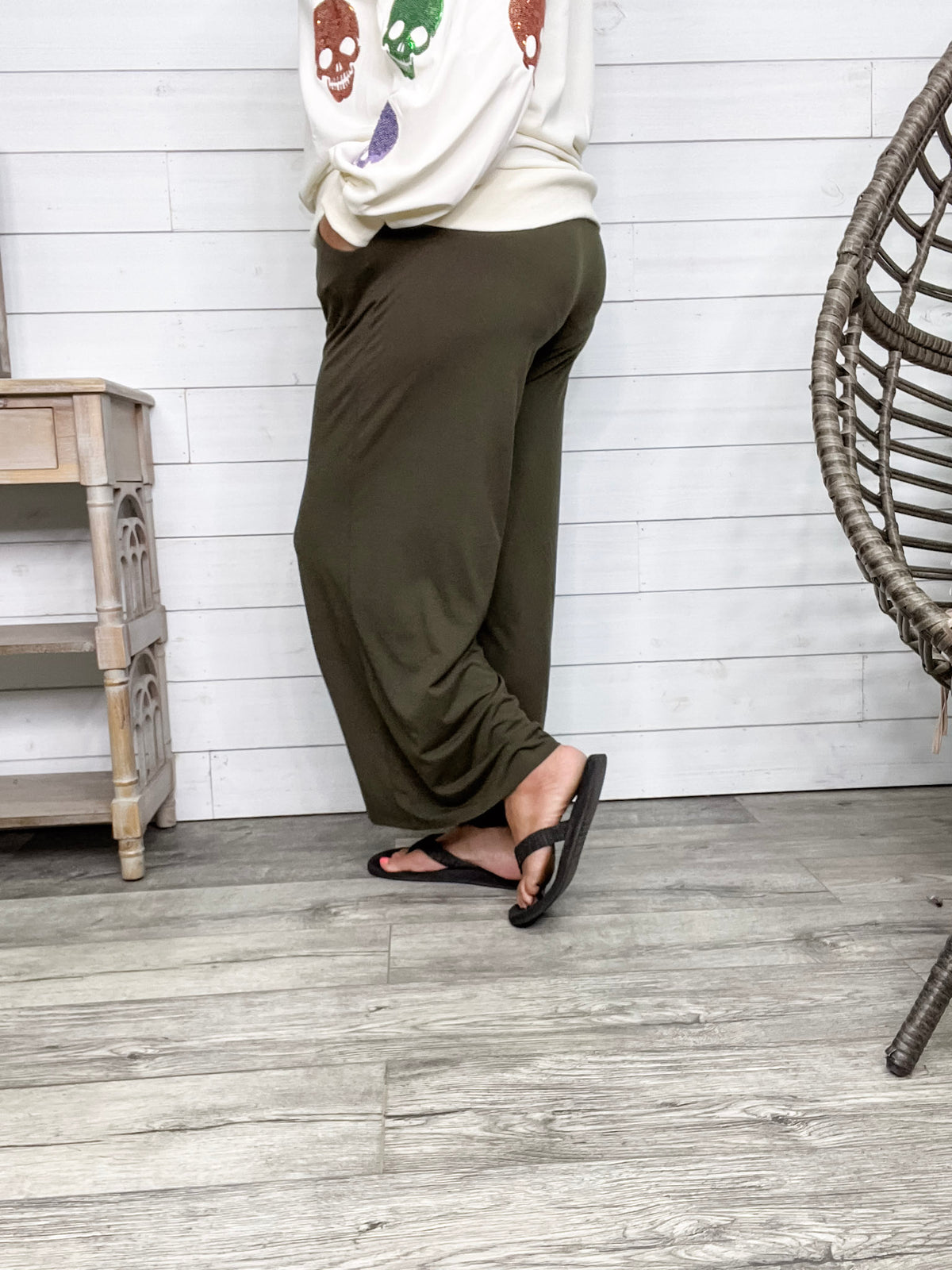 Smocked Waistband Lounge Pants (Olive and Rust)