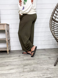 Smocked Waistband Lounge Pants (Olive and Rust)