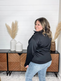 Long Sleeve Split Neck Sweatshirt (Black)