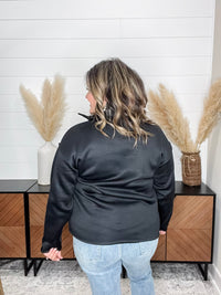 Long Sleeve Split Neck Sweatshirt (Black)