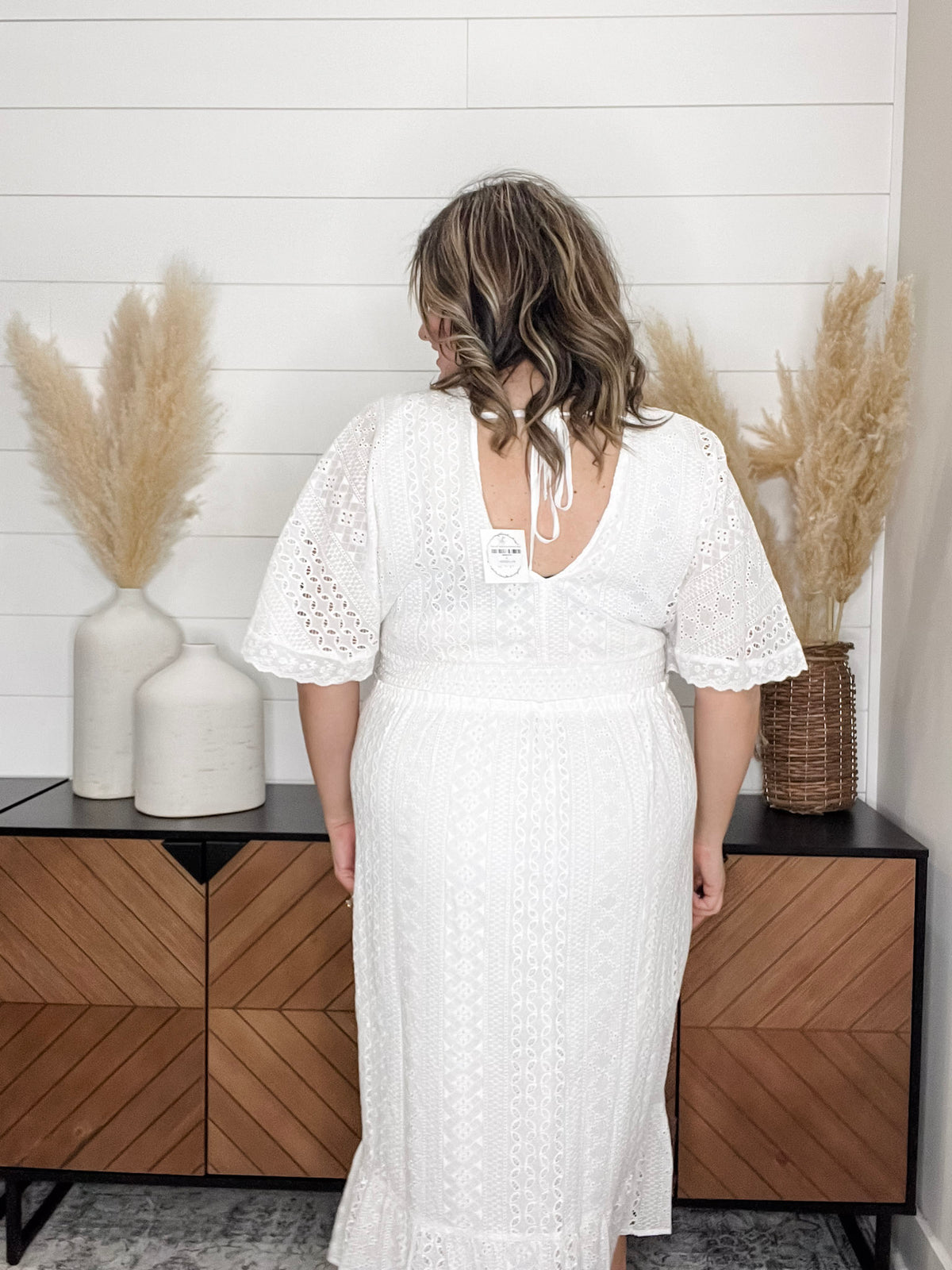 "New Leaf" Eyelet Short Sleeve Midi Dress