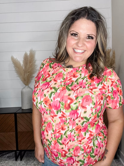 "Vibes" Short Sleeve Floral Top