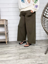 Smocked Waistband Lounge Pants (Olive and Rust)