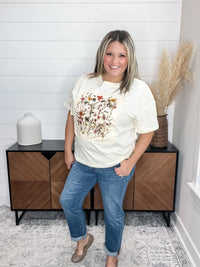 Haptics "Piercing" Floral Applique Short Sleeve Top