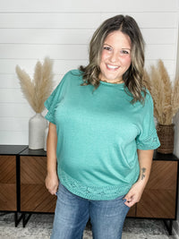 "Almost" Short Sleeve Boxy Tee with Trim Detail (Jade)