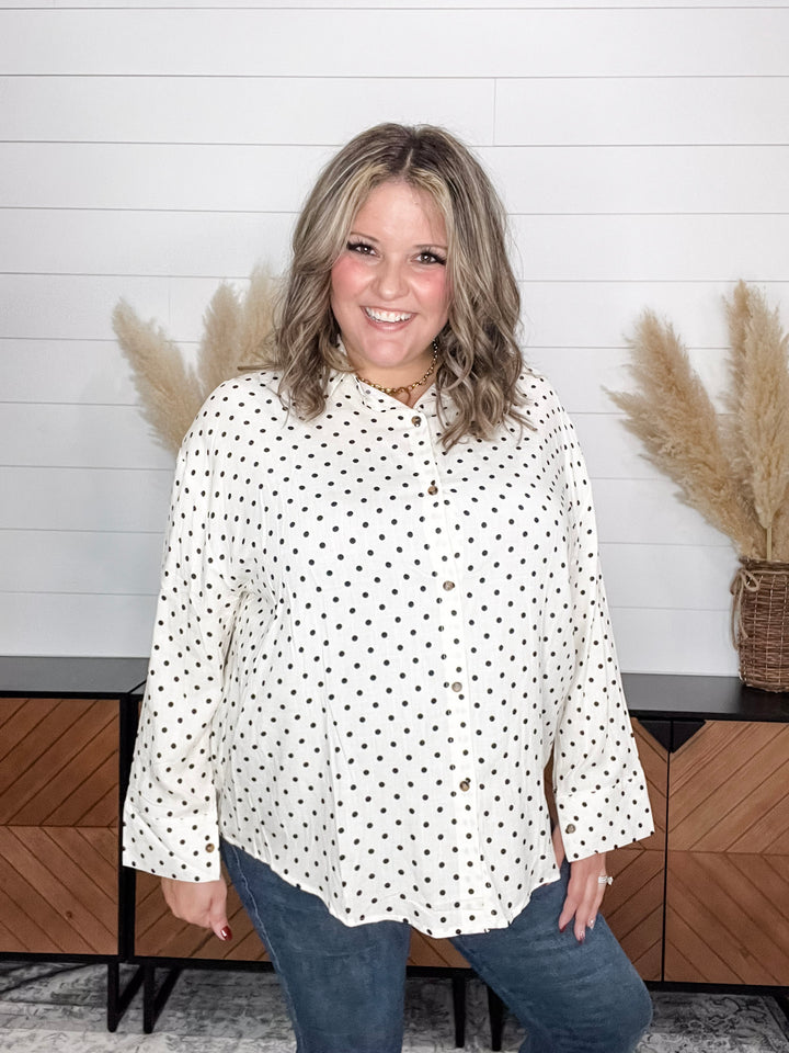 "Temper" Polka Dot Button Up Long Sleeve