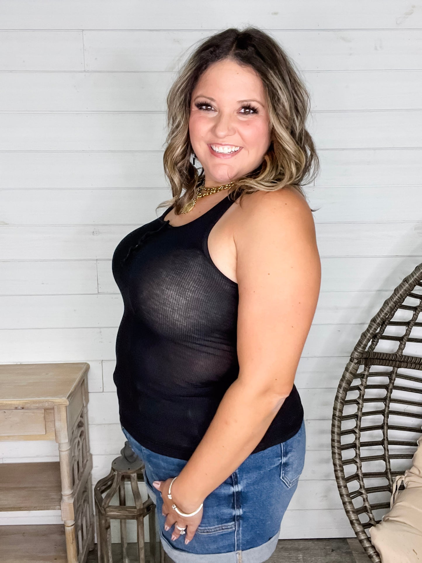 "Without A Cause" Racerback Button Front Ribbed Tank (Multiple Colors)