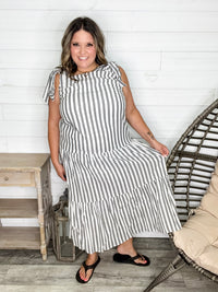 I'm Ready Striped Tiered Maxi Dress with Shoulder Ties