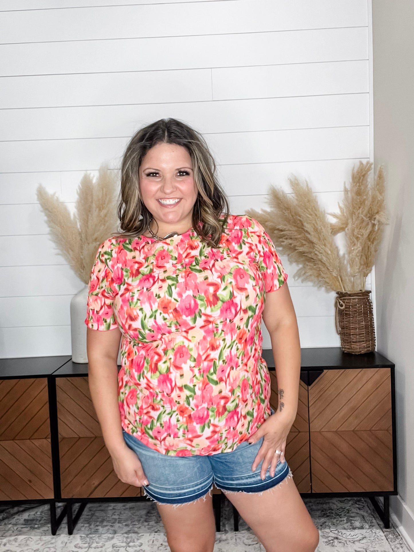 "Vibes" Short Sleeve Floral Top