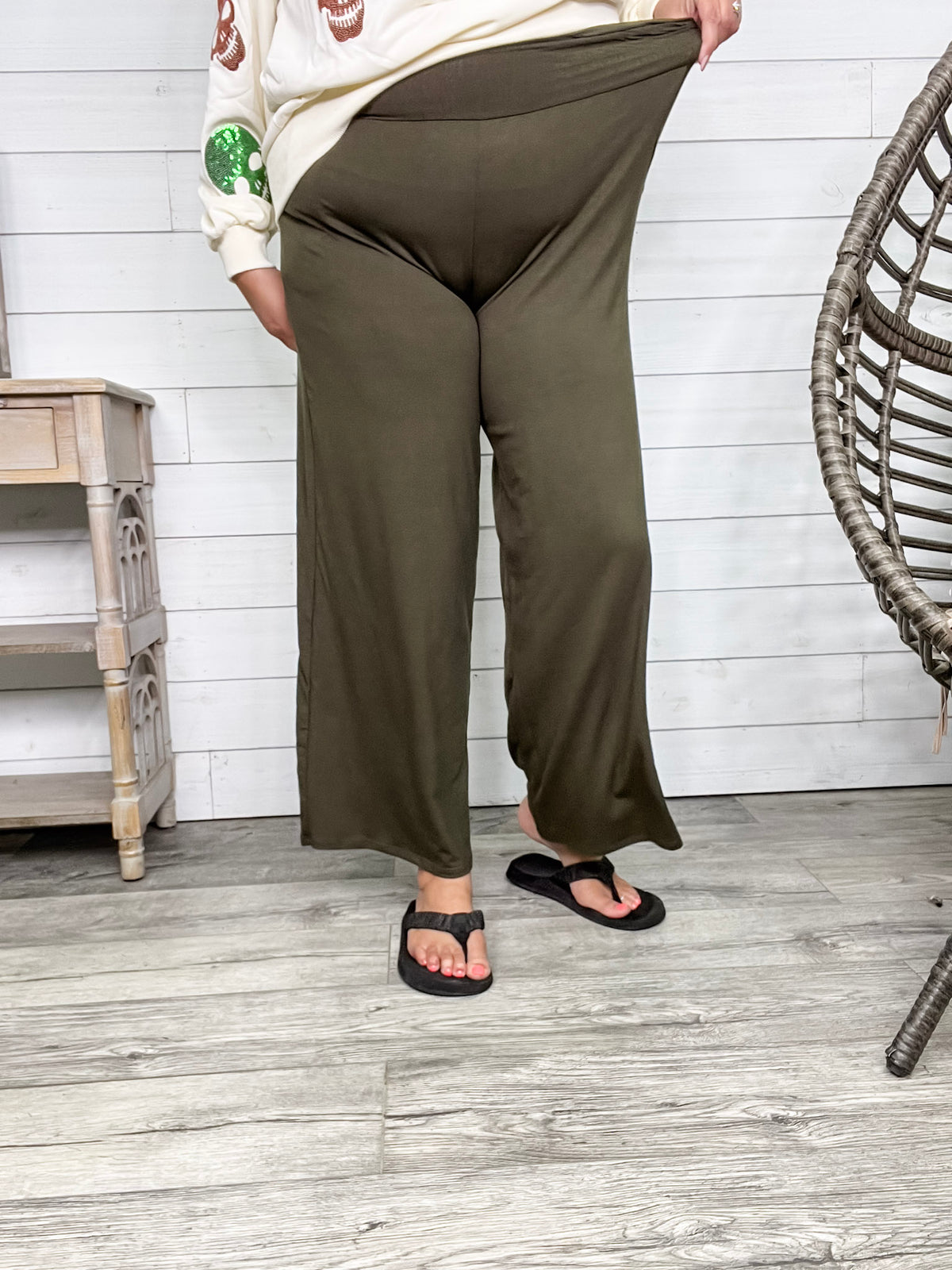 Smocked Waistband Lounge Pants (Olive and Rust)