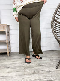 Smocked Waistband Lounge Pants (Olive and Rust)