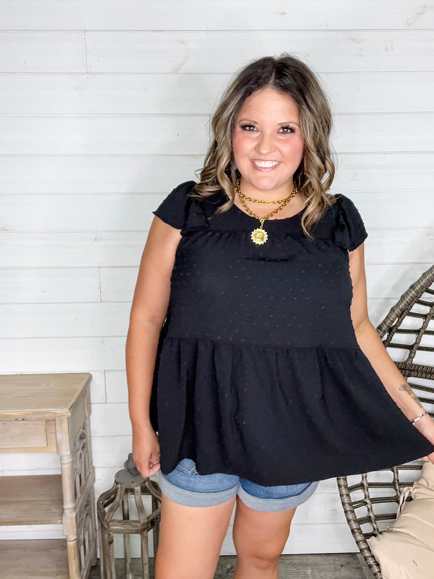 "With Regards" Cap Ruffle Sleeve Babydoll