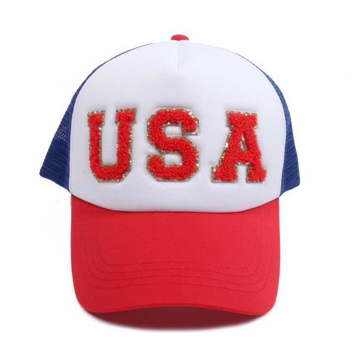 Glitter Chenille Patch 'USA' Trucker Hat