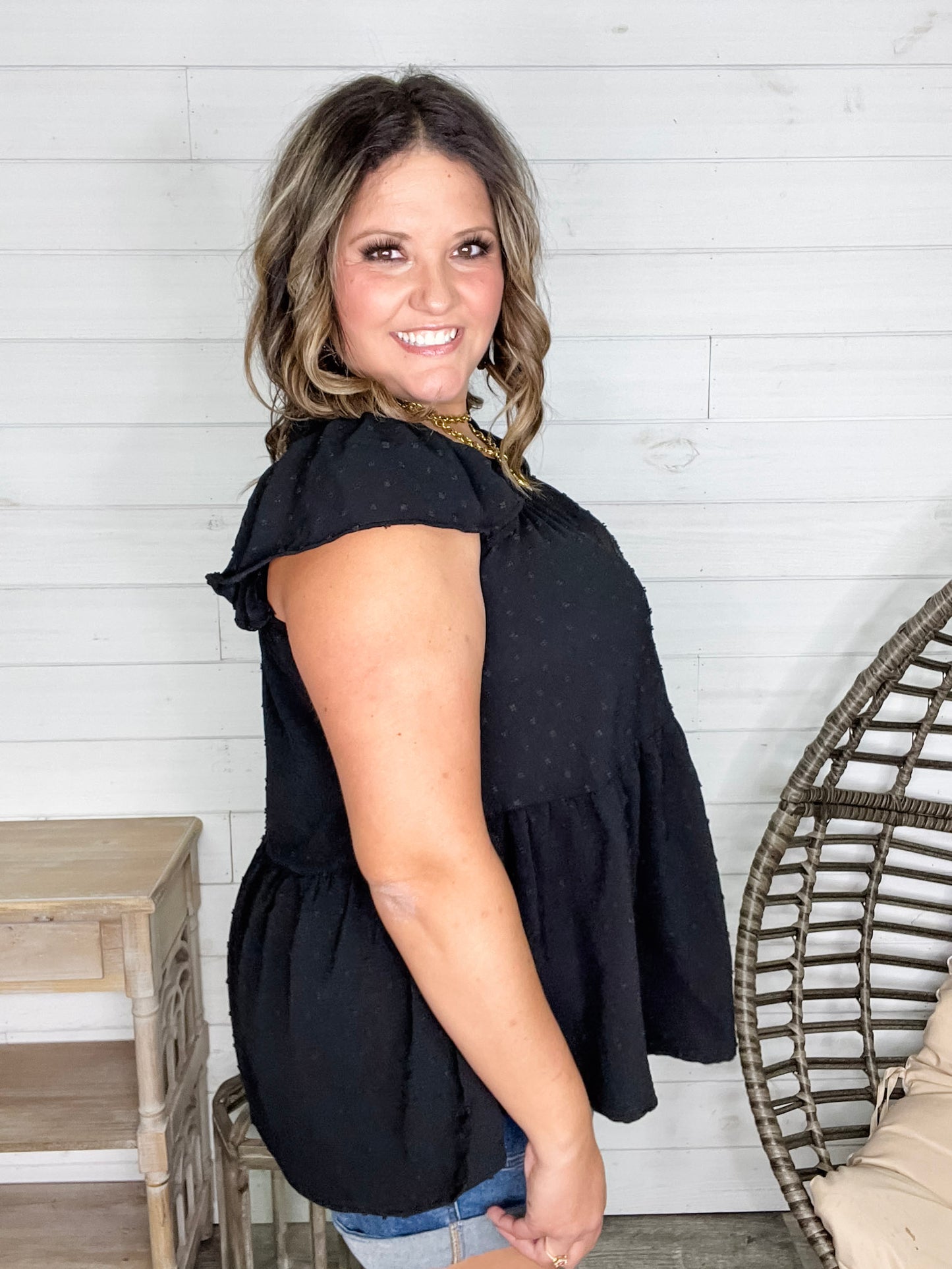 "With Regards" Cap Ruffle Sleeve Babydoll