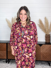 Dear Scarlett "Calcium" 3/4 Sleeve Split Neck Dress with Pockets