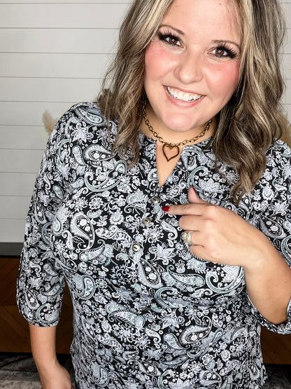 "Split Second" 3/4 Sleeve Button Front Lizzy Luxe