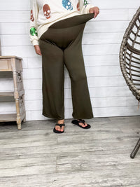 Smocked Waistband Lounge Pants (Olive and Rust)