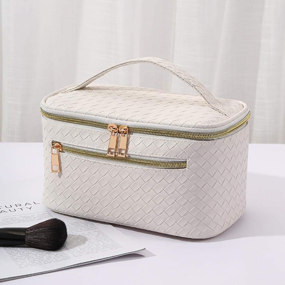 Vegan Leather Woven Travel Makeup Case
