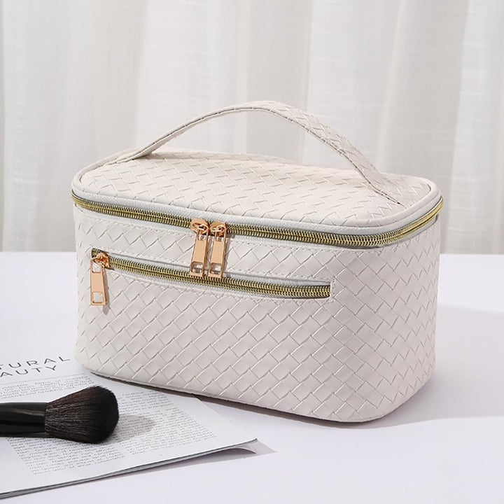 Vegan Leather Woven Travel Makeup Case