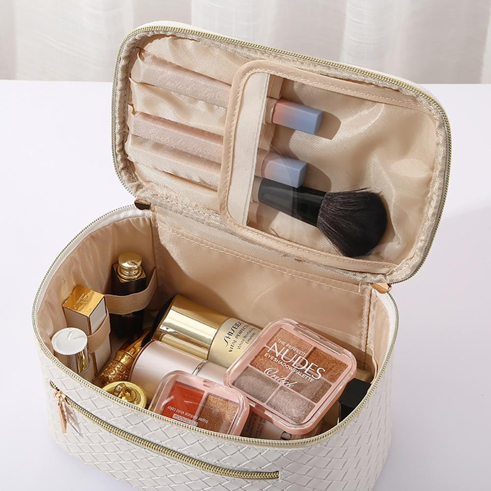 Vegan Leather Woven Travel Makeup Case