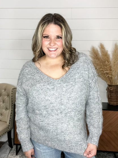 "Gravel" Oversized Wide V Neck Sweater