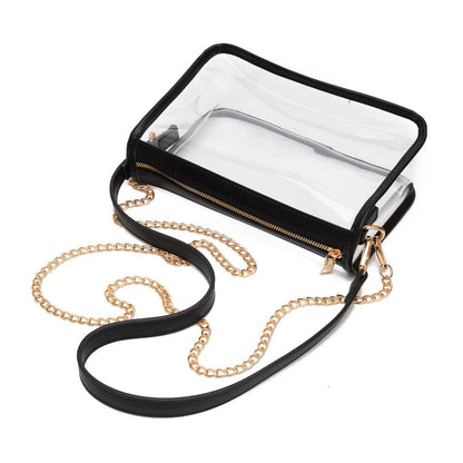 Clear Crossbody Bag With Vegan Leather Trim and Two Removable Straps (Black & Animal)