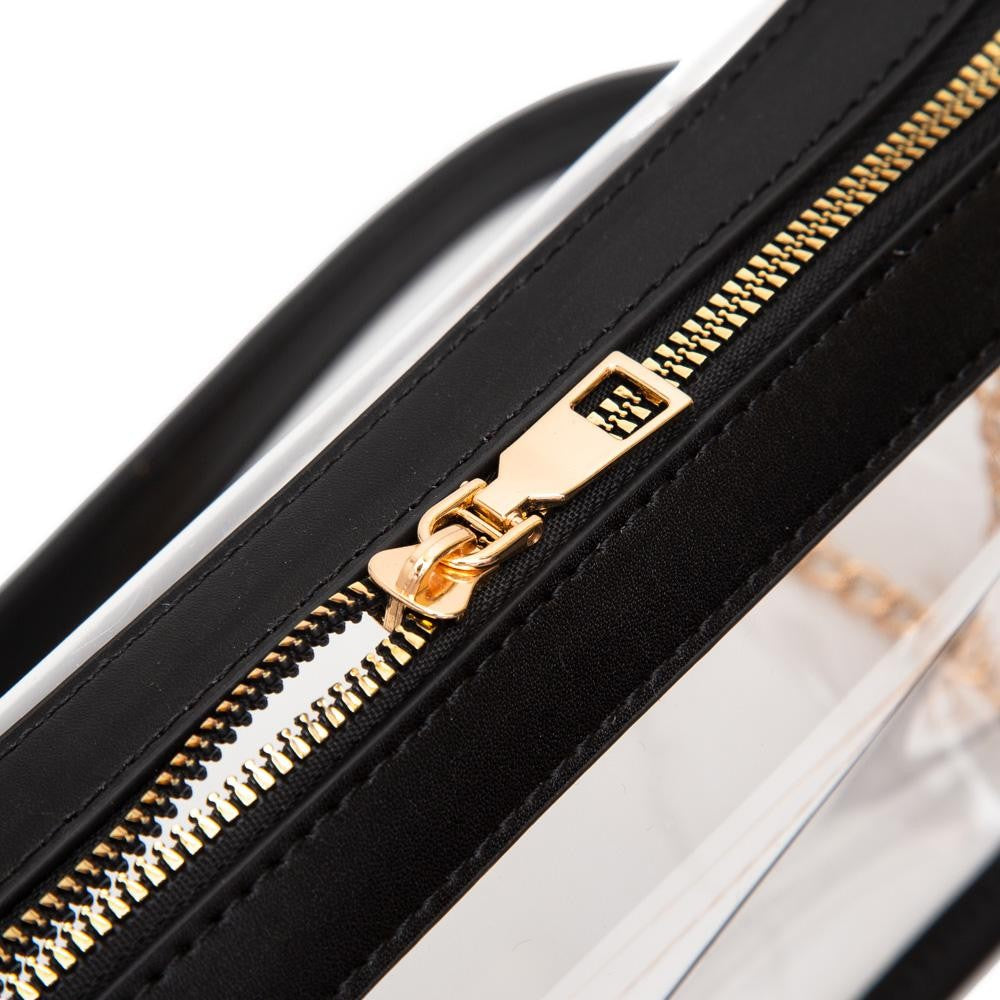 Clear Crossbody Bag With Vegan Leather Trim and Two Removable Straps (Black & Animal)