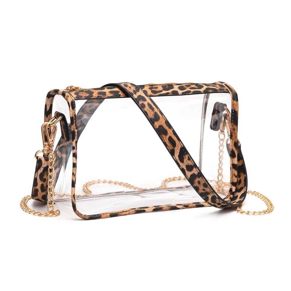 Clear Crossbody Bag With Vegan Leather Trim and Two Removable Straps (Black & Animal)