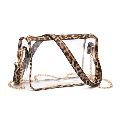 Clear Crossbody Bag With Vegan Leather Trim and Two Removable Straps (Black & Animal)