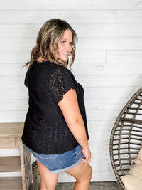 "Counting On It" Eyelet Ruffle Cap Sleeve (Black)