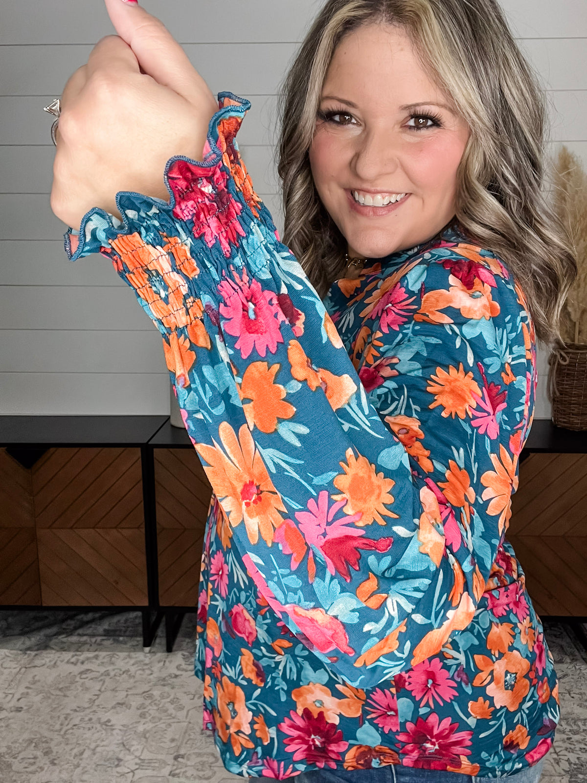 Dear Scarlett "Bates" Lizzy Smocked Wrist Long Sleeve Split Neck