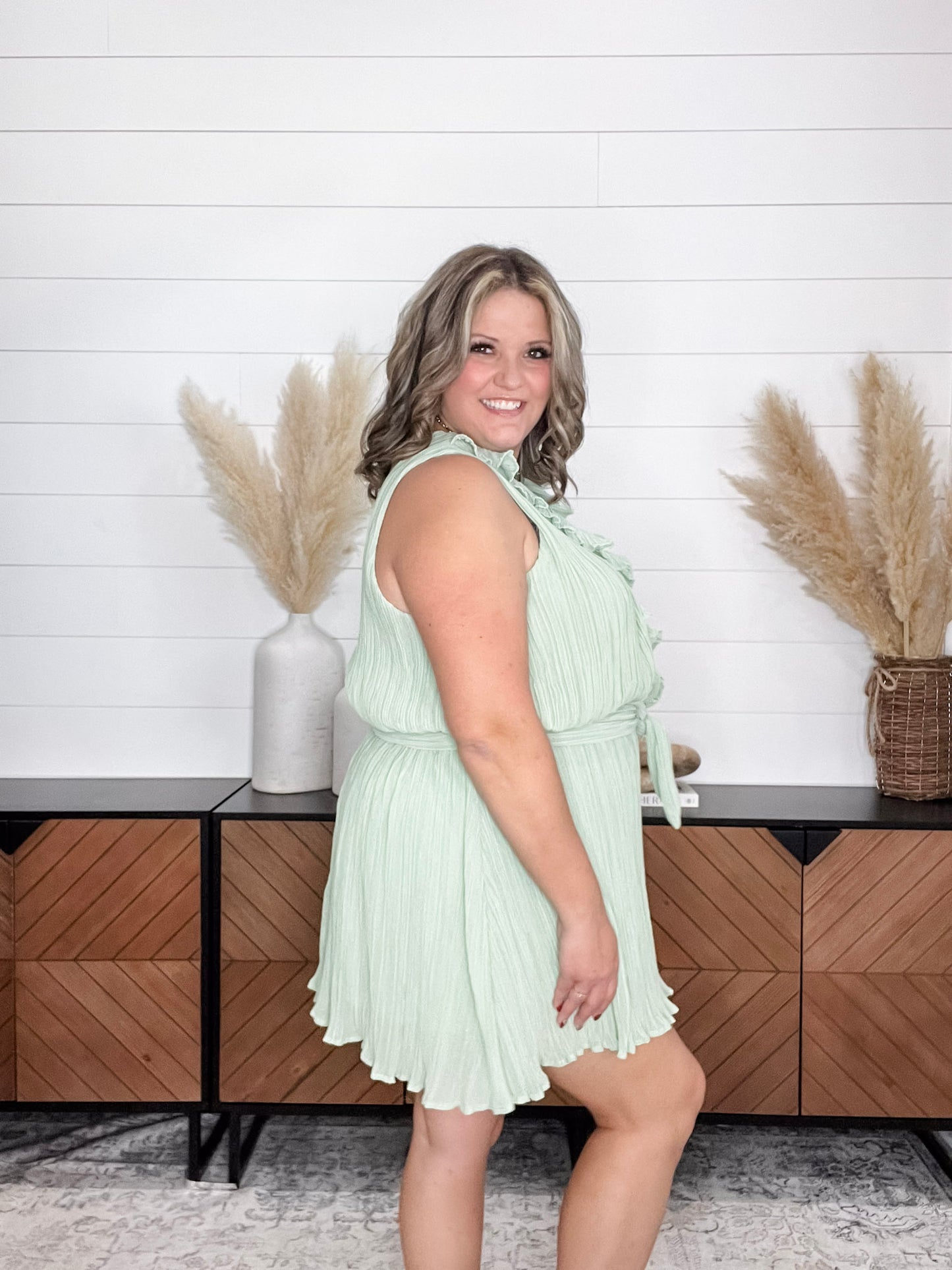 "Colton" Crepe Ruffle Front Tank Dress