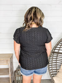 "Counting On It" Eyelet Ruffle Cap Sleeve (Black)
