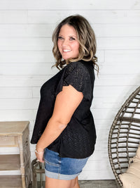 "Counting On It" Eyelet Ruffle Cap Sleeve (Black)