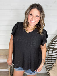 "Counting On It" Eyelet Ruffle Cap Sleeve (Black)