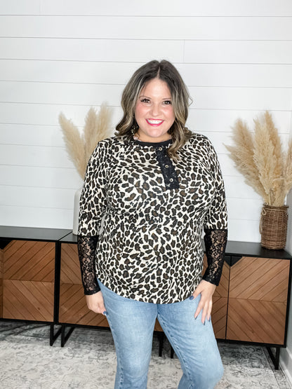 "Winfrey" Animal Print Long Sleeve with Lace Detail