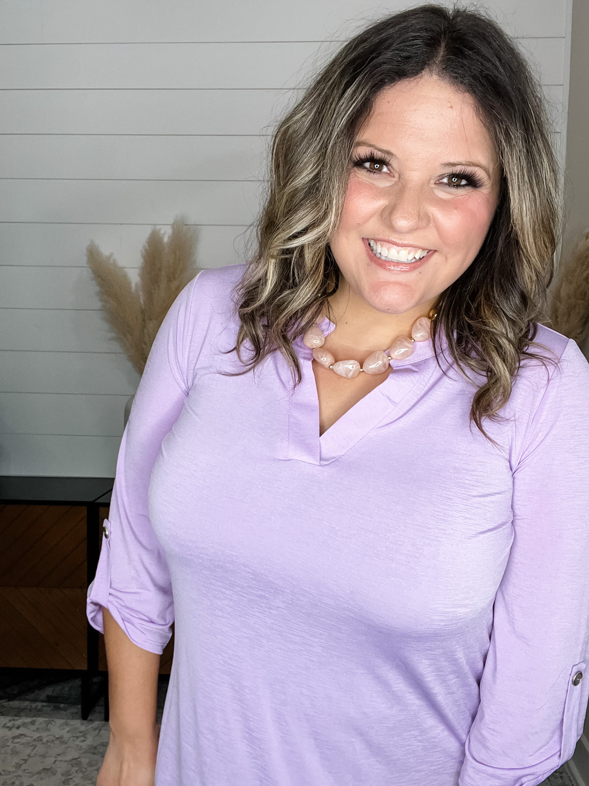 Dear Scarlett "What Can You Say" 3/4 Sleeve Split Neck (Lilac)