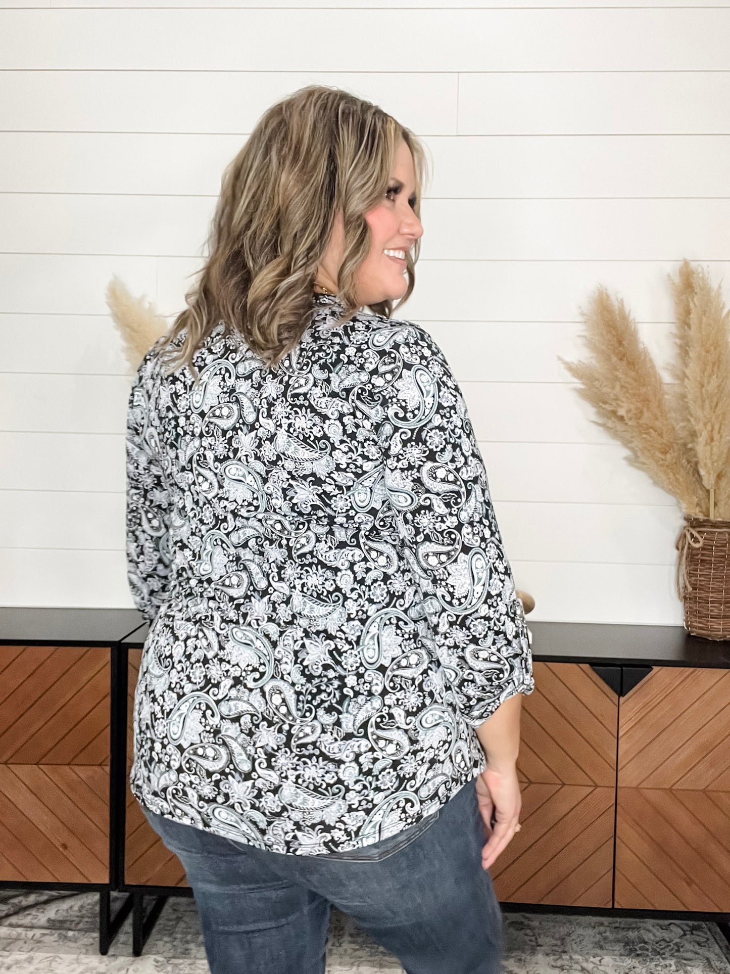 "Split Second" 3/4 Sleeve Button Front Lizzy Luxe