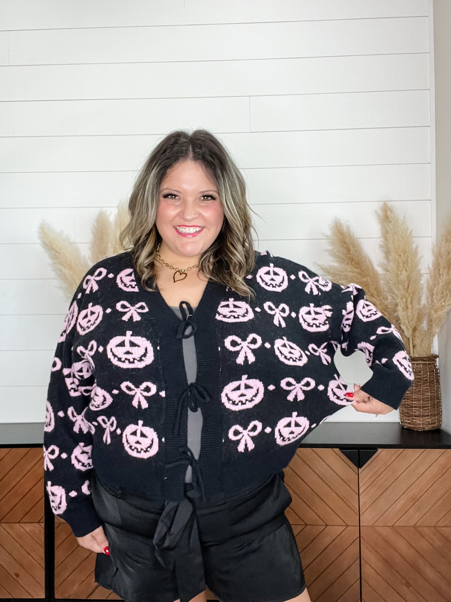 Jack O Lantern and Bow Front Tie Cardigan