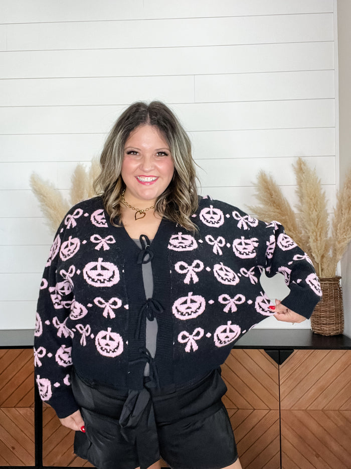 Jack O Lantern and Bow Front Tie Cardigan