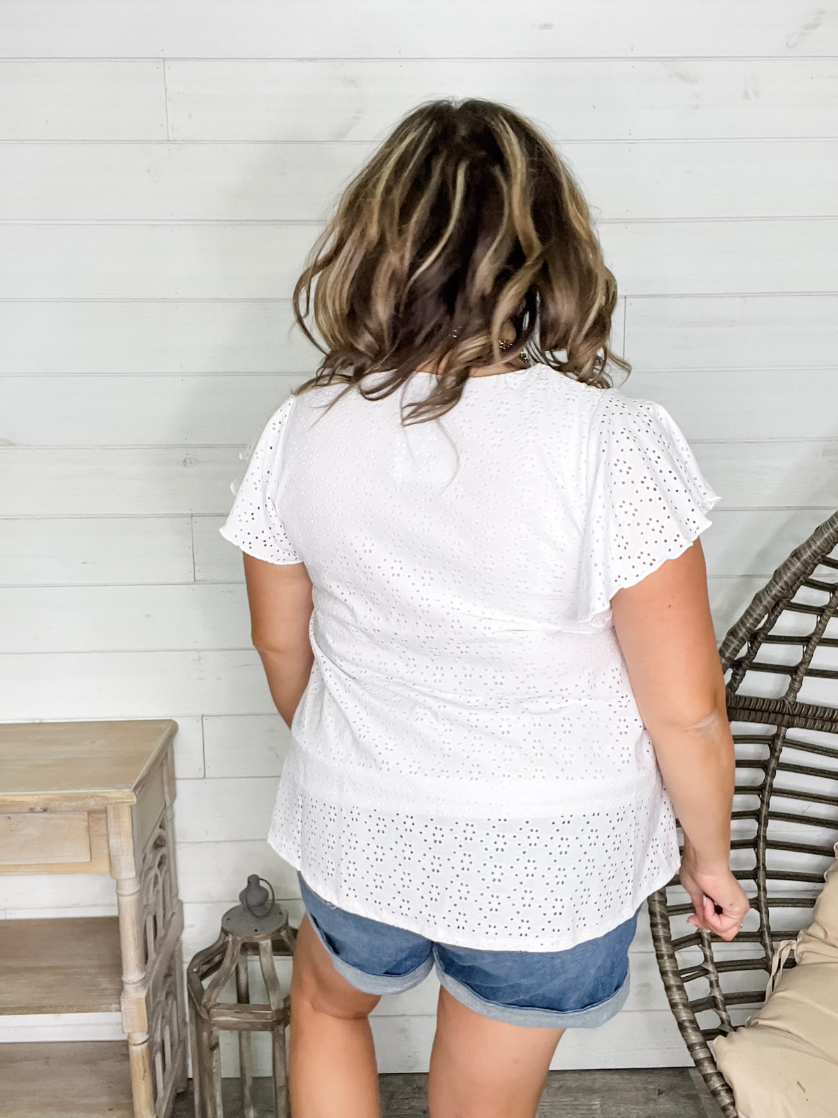 "Counting On It" Eyelet Ruffle Cap Sleeve (White)