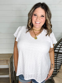 "Counting On It" Eyelet Ruffle Cap Sleeve (White)