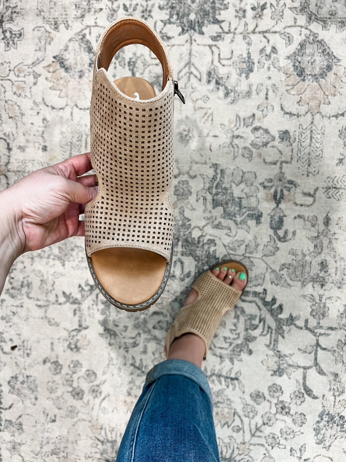 "Milsy" Block Heel Side Zip Sandal by Very G (Sand)