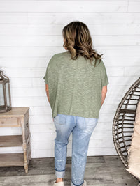 "Ponder" Oversized Hacci Tee with Chest Pocket (Light Olive)