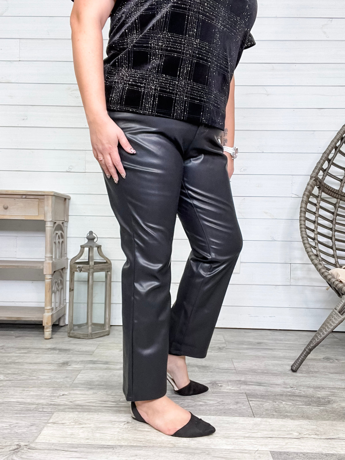 Judy Blue "Foxy" Tummy Control Black Vegan Leather Straight Leg Jeans