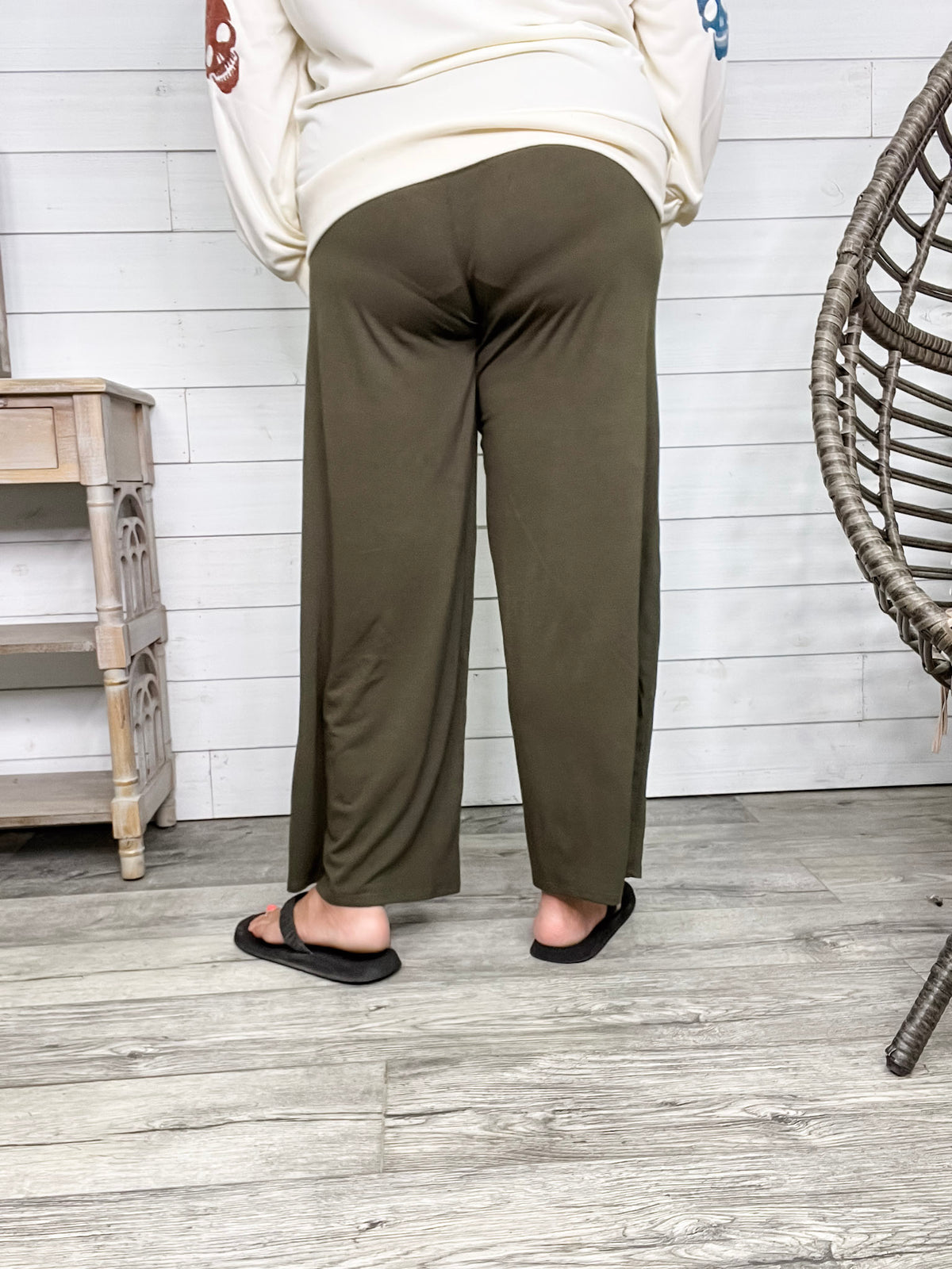 Smocked Waistband Lounge Pants (Olive and Rust)