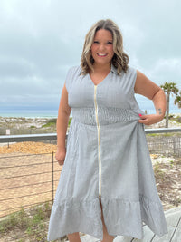 "Momentum" Sleeveless Zip Front Striped Dress