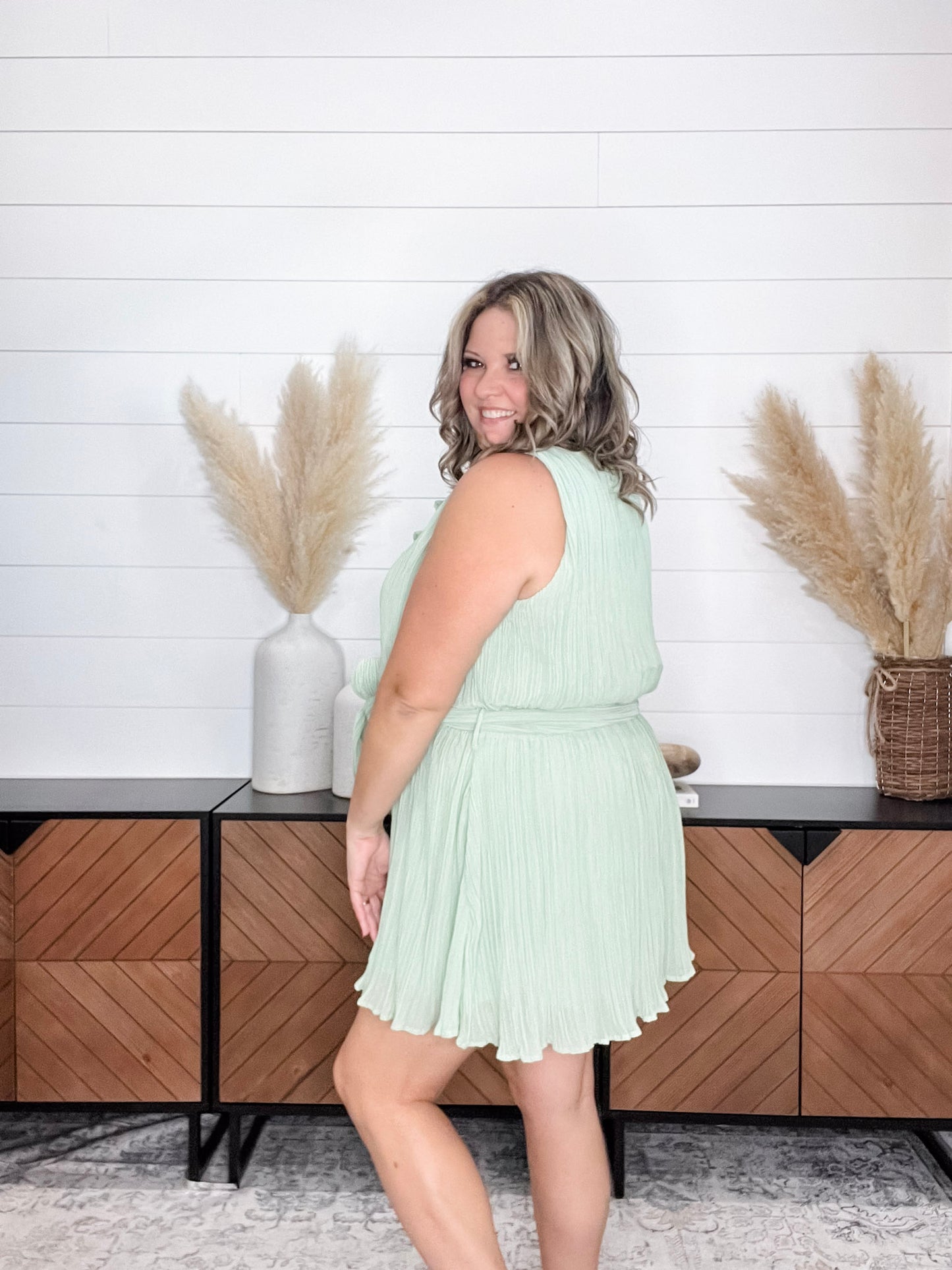 "Colton" Crepe Ruffle Front Tank Dress