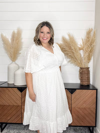 "New Leaf" Eyelet Short Sleeve Midi Dress
