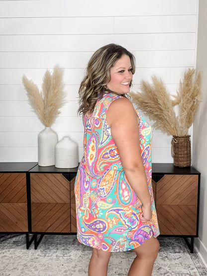 "Seville" Sleeveless Split Neck Dress with Pockets